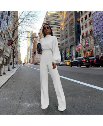 Casual Wide Leg Summer Bodycon Jumpsuit Women Overalls Long Sleeve White Black Skinny Rompers Solid Color Female $53.05 - Jum...