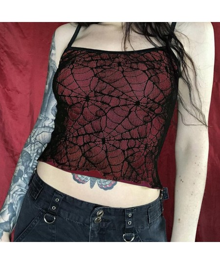 Y2K Gothic Spider Web Lace Corset Crop Top Vintage Sexy Backless Sleeveless Camis Tank Tops Grunge Women Clothing Streetwear ...