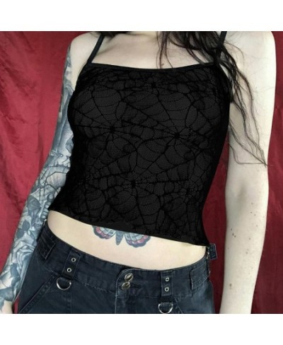 Y2K Gothic Spider Web Lace Corset Crop Top Vintage Sexy Backless Sleeveless Camis Tank Tops Grunge Women Clothing Streetwear ...