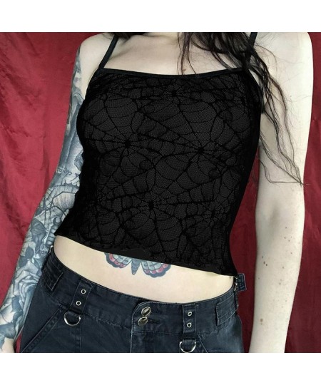 Y2K Gothic Spider Web Lace Corset Crop Top Vintage Sexy Backless Sleeveless Camis Tank Tops Grunge Women Clothing Streetwear ...