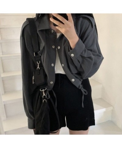 Basic Jackets Women Spring Cropped Cargo Outwear Korean Style All-match Tunic Lapel Streetwear Punk Girl Pockets Fashion $29....