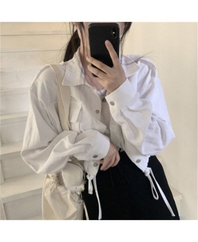 Basic Jackets Women Spring Cropped Cargo Outwear Korean Style All-match Tunic Lapel Streetwear Punk Girl Pockets Fashion $29....