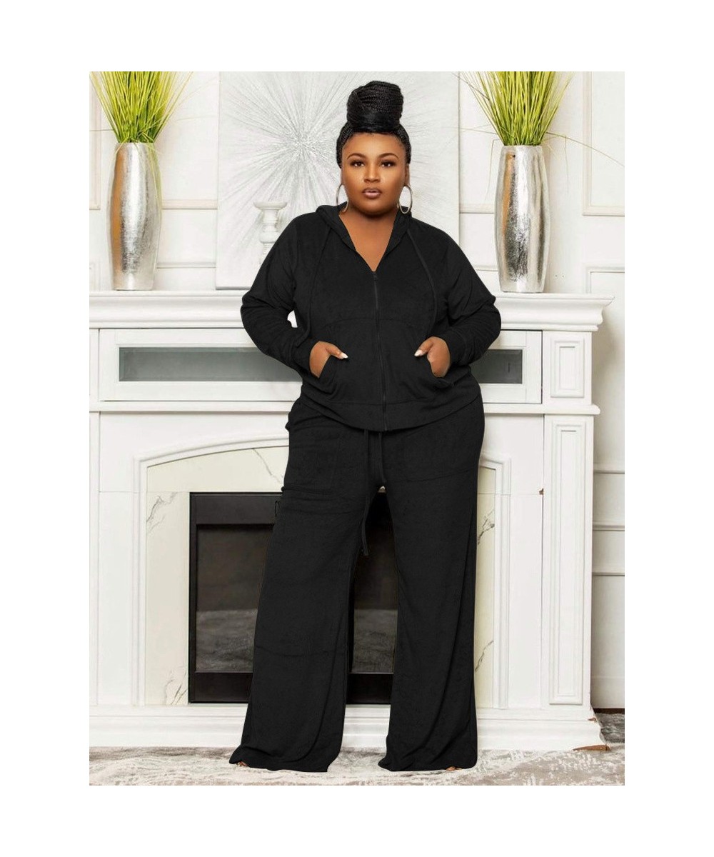 Plus Size Women's Clothing Two Piece Outfits Puff Long Sleeve Crop and Pants Matching Street Wear Wholesale $59.66 - Plus Siz...