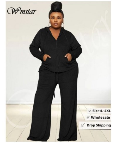 Plus Size Women's Clothing Two Piece Outfits Puff Long Sleeve Crop and Pants Matching Street Wear Wholesale $59.66 - Plus Siz...