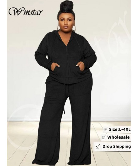 Plus Size Women's Clothing Two Piece Outfits Puff Long Sleeve Crop and Pants Matching Street Wear Wholesale $59.66 - Plus Siz...