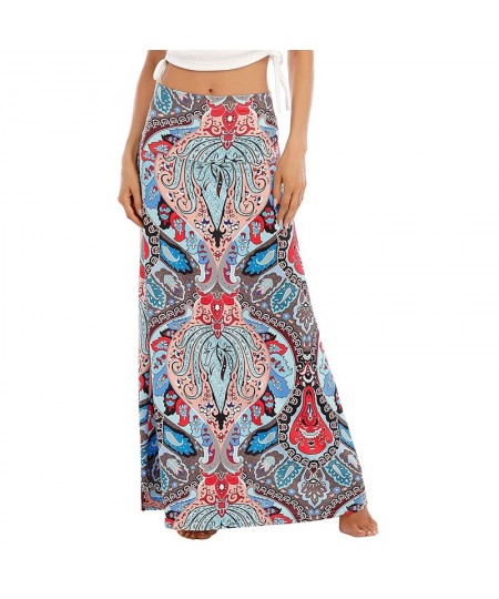 2022 Summe Woman Skirts High Waist Elastic Mujer Faldas Beach Holiday Bohemian Print Vintage Midi Skirt Casual Female Faldas ...