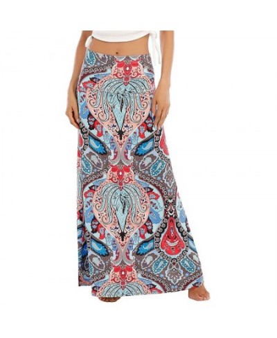 2022 Summe Woman Skirts High Waist Elastic Mujer Faldas Beach Holiday Bohemian Print Vintage Midi Skirt Casual Female Faldas ...