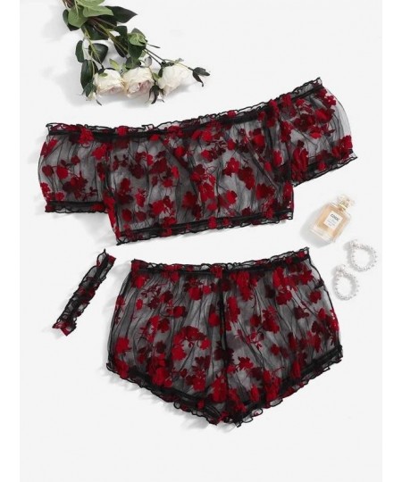 Plus Floral Pattern Sheer Mesh Lingerie Set & Choker $31.54 - Underwear