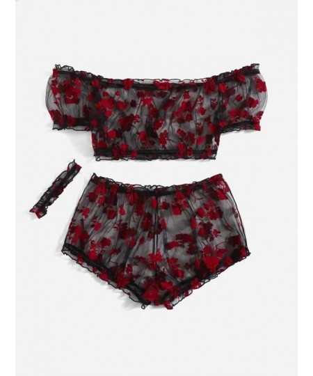 Plus Floral Pattern Sheer Mesh Lingerie Set & Choker $31.54 - Underwear