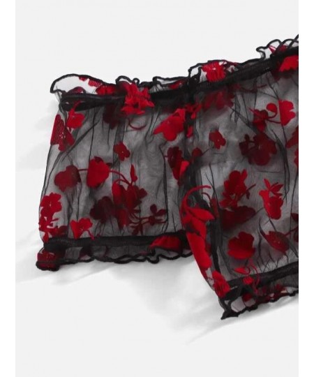 Plus Floral Pattern Sheer Mesh Lingerie Set & Choker $31.54 - Underwear