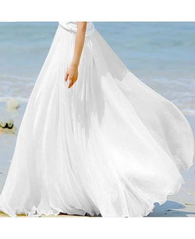 Fashion Women Chiffon Long Skirts High Waist Floor Length Ruffles White Summer Boho Maxi Skirt Saia Longa Faldas $42.06 - Skirts