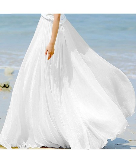 Fashion Women Chiffon Long Skirts High Waist Floor Length Ruffles White Summer Boho Maxi Skirt Saia Longa Faldas $42.06 - Skirts