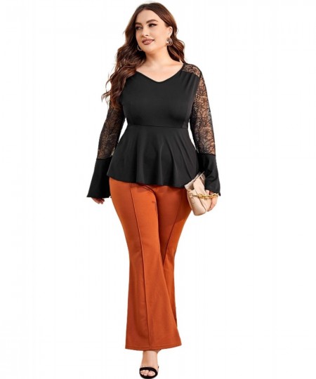 Plus Size Long Flare Sleeve Spring Elegant Blouse Women Loose Fit Lace Patchwork Ruffles T-shirt Female Big Size Clothing 5XL...