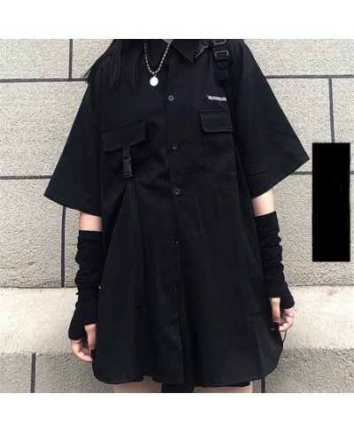 Women's Blouses Gothic Streetwear Harajuku Oversized Shirts BFstyle Black Teachwear Short Sleeve Button Up Tops Dark Cool $29...