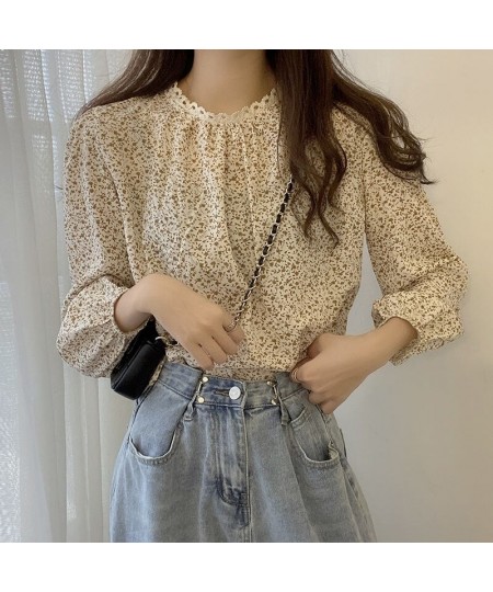 Long Sleeve Blouses Women Tops Soft Ins Floral Lace New Retro Fashion College Office Camisa De Gasa Vintage Loose Spring Femm...