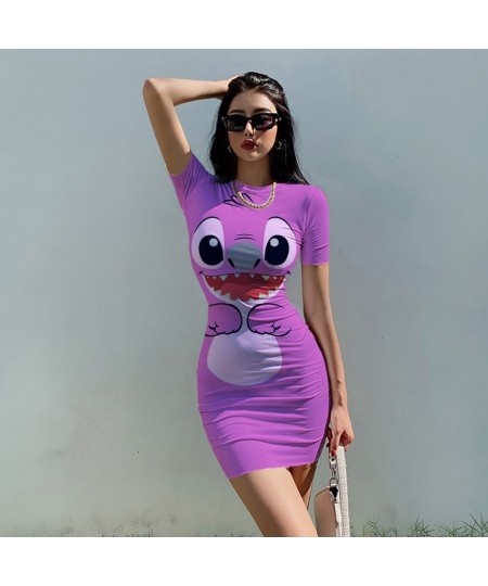 2022 Stitch Anime Cartoon Print Sexy Skinny Dress Summer Fashion Bag Hip Beach Party High Street Dress Everyday Dress $25.05 ...