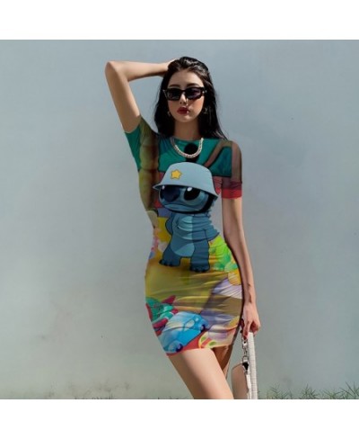 2022 Stitch Anime Cartoon Print Sexy Skinny Dress Summer Fashion Bag Hip Beach Party High Street Dress Everyday Dress $25.05 ...