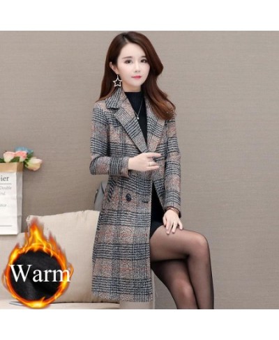 Winter Plaid Add Velvet Woolen Balzer Women Thicken Vintage Casual Mid-long Coats Oversized 5XL Double Breasted Long Overcoat...