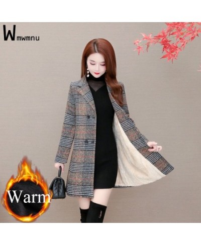 Winter Plaid Add Velvet Woolen Balzer Women Thicken Vintage Casual Mid-long Coats Oversized 5XL Double Breasted Long Overcoat...