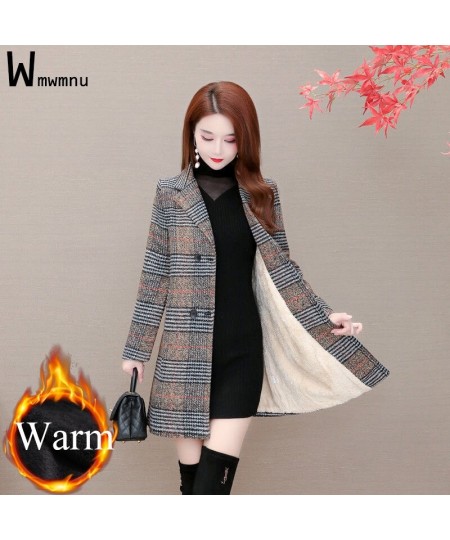 Winter Plaid Add Velvet Woolen Balzer Women Thicken Vintage Casual Mid-long Coats Oversized 5XL Double Breasted Long Overcoat...