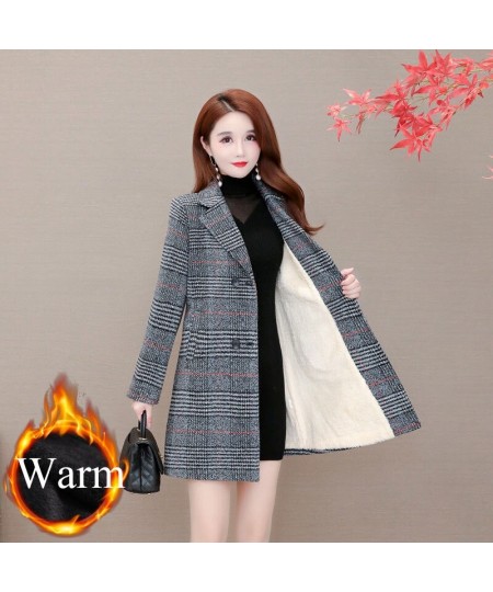 Winter Plaid Add Velvet Woolen Balzer Women Thicken Vintage Casual Mid-long Coats Oversized 5XL Double Breasted Long Overcoat...