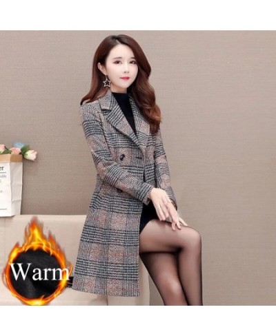 Winter Plaid Add Velvet Woolen Balzer Women Thicken Vintage Casual Mid-long Coats Oversized 5XL Double Breasted Long Overcoat...