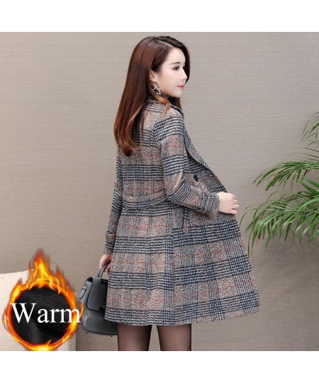 Winter Plaid Add Velvet Woolen Balzer Women Thicken Vintage Casual Mid-long Coats Oversized 5XL Double Breasted Long Overcoat...