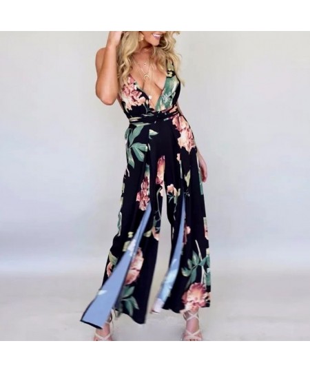 2023 spring women full length jumpsuits loose print backless female rompers V Neck sexy ladies fashion rompers $51.44 - Jumps...