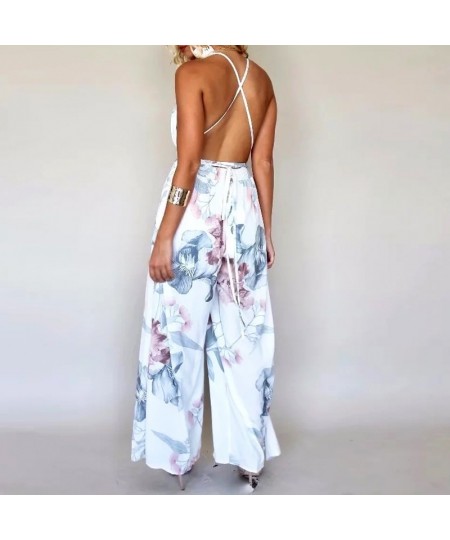 2023 spring women full length jumpsuits loose print backless female rompers V Neck sexy ladies fashion rompers $51.44 - Jumps...