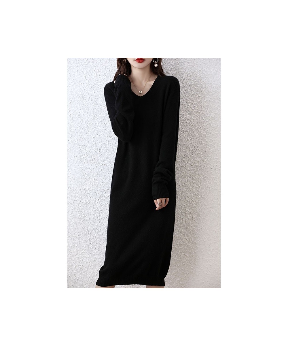 100% Pure Wool Knitted Sweater Women Dress Winter/ Autumn V-Neck Female Dresses Long Style S-XXL Pullovers Girl Clothes $79.2...