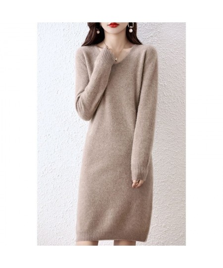 100% Pure Wool Knitted Sweater Women Dress Winter/ Autumn V-Neck Female Dresses Long Style S-XXL Pullovers Girl Clothes $79.2...