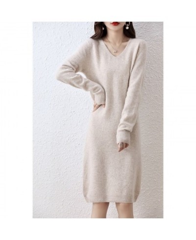 100% Pure Wool Knitted Sweater Women Dress Winter/ Autumn V-Neck Female Dresses Long Style S-XXL Pullovers Girl Clothes $79.2...