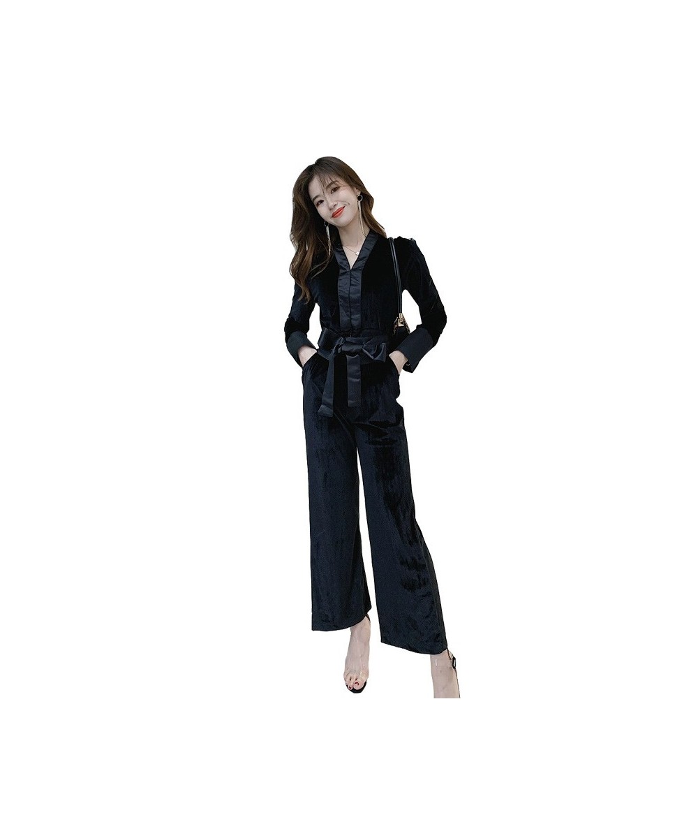 2023 Women Long Sleeve Casual Rompers Overalls Elegant Office Ladies Solid Long Pants Jumpsuits Autumn V Neck Velvet Jumpsuit...