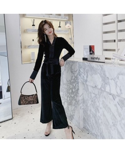 2023 Women Long Sleeve Casual Rompers Overalls Elegant Office Ladies Solid Long Pants Jumpsuits Autumn V Neck Velvet Jumpsuit...