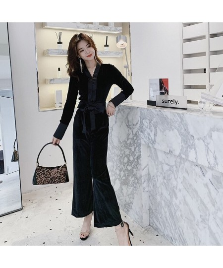 2023 Women Long Sleeve Casual Rompers Overalls Elegant Office Ladies Solid Long Pants Jumpsuits Autumn V Neck Velvet Jumpsuit...