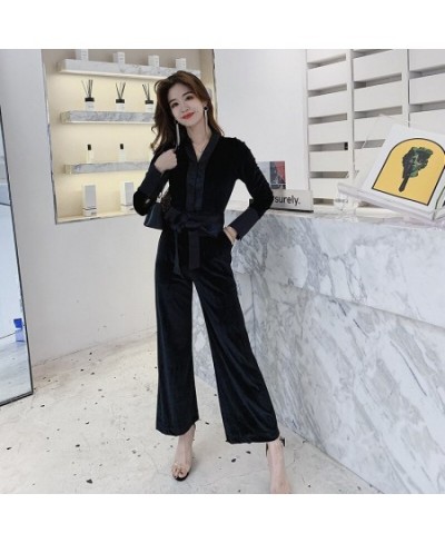 2023 Women Long Sleeve Casual Rompers Overalls Elegant Office Ladies Solid Long Pants Jumpsuits Autumn V Neck Velvet Jumpsuit...