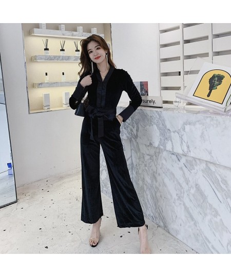 2023 Women Long Sleeve Casual Rompers Overalls Elegant Office Ladies Solid Long Pants Jumpsuits Autumn V Neck Velvet Jumpsuit...