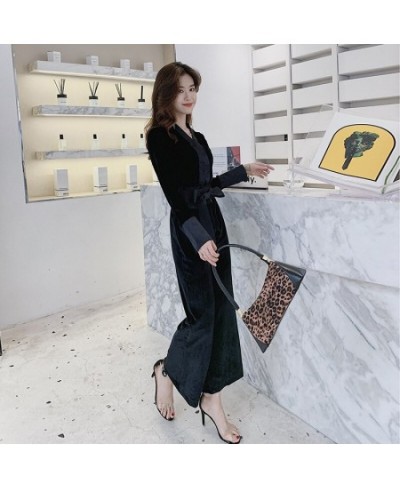 2023 Women Long Sleeve Casual Rompers Overalls Elegant Office Ladies Solid Long Pants Jumpsuits Autumn V Neck Velvet Jumpsuit...