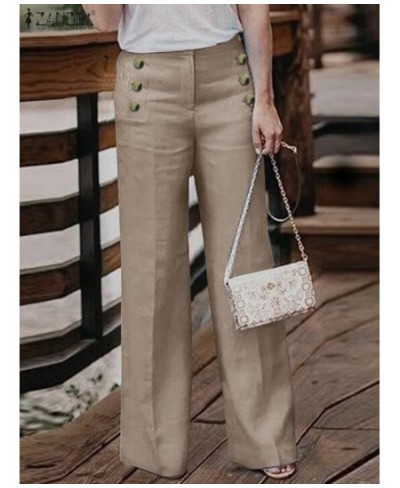 Holiday Female Trousers Women Spring Loose Pants Elegant Botton Pantalon Solid Color Front Zipper Pocket Palazzo 2023 $41.43 ...