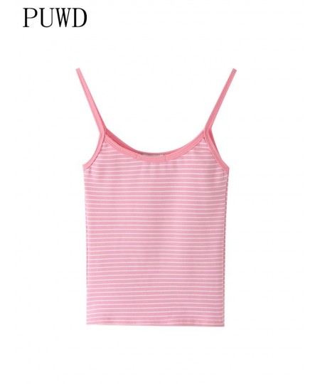 Casual Women Pink Striped Print Soft Cotton Tank 2022 Summer Fashion Ladies Vintage Slim Short Tops Female Chic Crop Top $23....