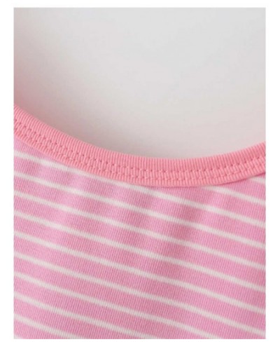 Casual Women Pink Striped Print Soft Cotton Tank 2022 Summer Fashion Ladies Vintage Slim Short Tops Female Chic Crop Top $23....