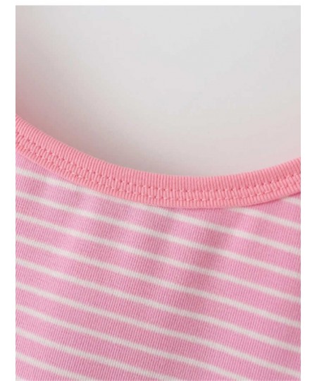 Casual Women Pink Striped Print Soft Cotton Tank 2022 Summer Fashion Ladies Vintage Slim Short Tops Female Chic Crop Top $23....