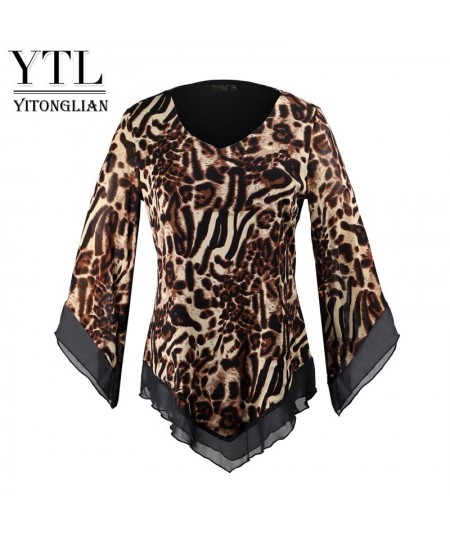 Leopard Printed Mesh Irregular T Shirt Plus Size Women's Blouse Classical Elegant Stylish Tops H434 $41.44 - Plus Size Clothes