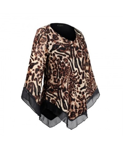 Leopard Printed Mesh Irregular T Shirt Plus Size Women's Blouse Classical Elegant Stylish Tops H434 $41.44 - Plus Size Clothes