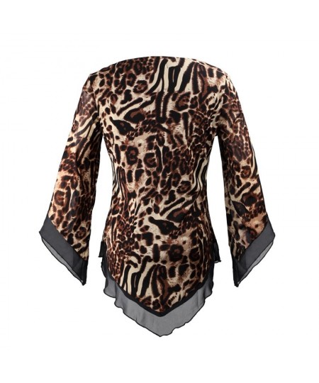 Leopard Printed Mesh Irregular T Shirt Plus Size Women's Blouse Classical Elegant Stylish Tops H434 $41.44 - Plus Size Clothes