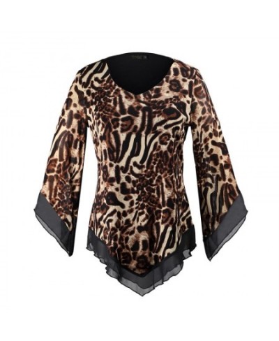 Leopard Printed Mesh Irregular T Shirt Plus Size Women's Blouse Classical Elegant Stylish Tops H434 $41.44 - Plus Size Clothes