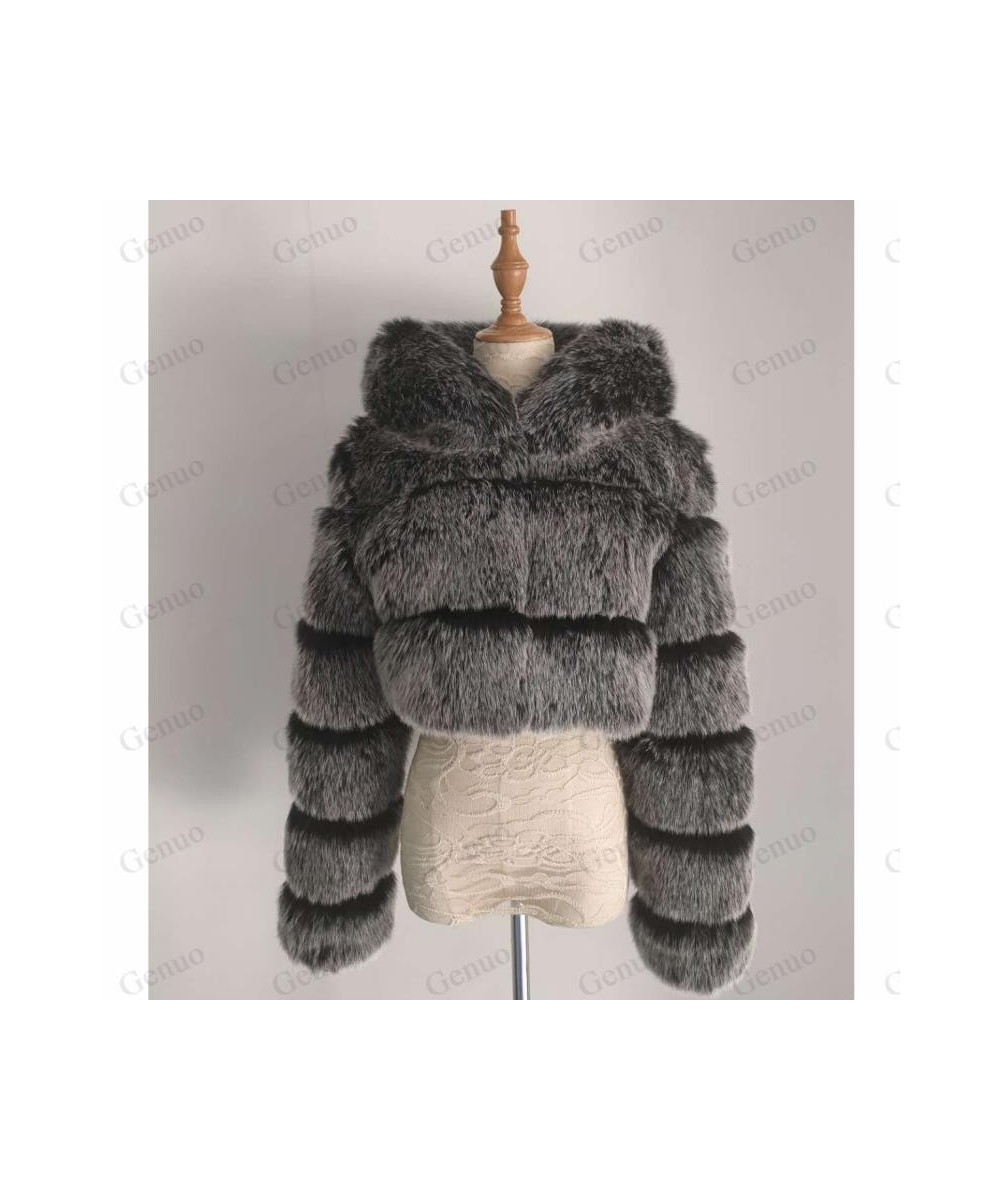 Winter Warm Fluffy Faux Fur Coats Jackets Women High Quality Fake Fur Cropped Jackets With Hooded Winter Fur Jacket $107.78 -...