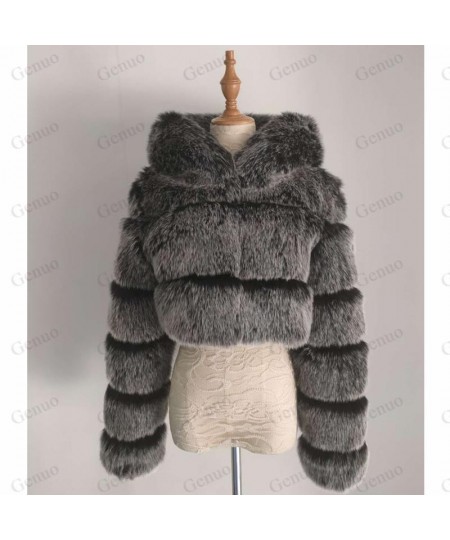 Winter Warm Fluffy Faux Fur Coats Jackets Women High Quality Fake Fur Cropped Jackets With Hooded Winter Fur Jacket $107.78 -...