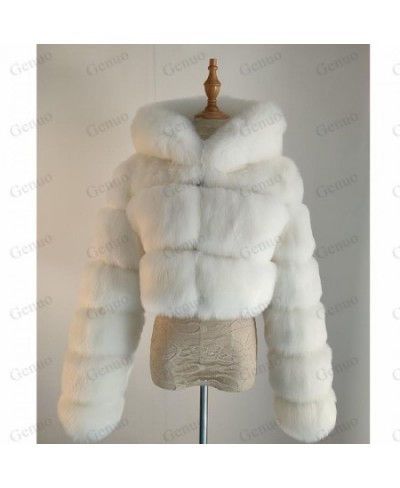 Winter Warm Fluffy Faux Fur Coats Jackets Women High Quality Fake Fur Cropped Jackets With Hooded Winter Fur Jacket $107.78 -...