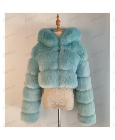 Winter Warm Fluffy Faux Fur Coats Jackets Women High Quality Fake Fur Cropped Jackets With Hooded Winter Fur Jacket $107.78 -...